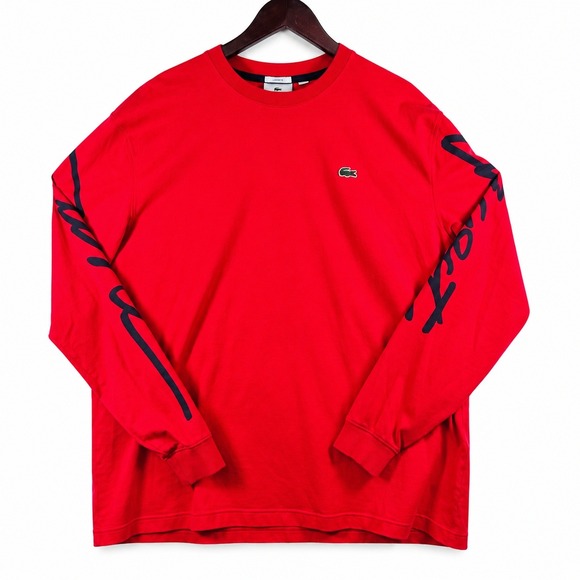 Lacoste L!VE Other - Lacoste Live T-Shirt Mens M Red Long Sleeve Script Logo Preppy Streetwear Sporty